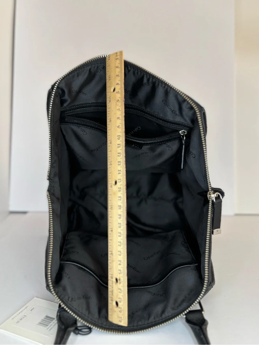 Calvin Klein Black Textured Satchel with Top Handles